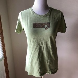 Life Is Good green short sleeve T with tan writing